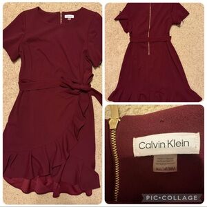 Calvin Klein Burgundy Mini Dress with Ruffle Hem